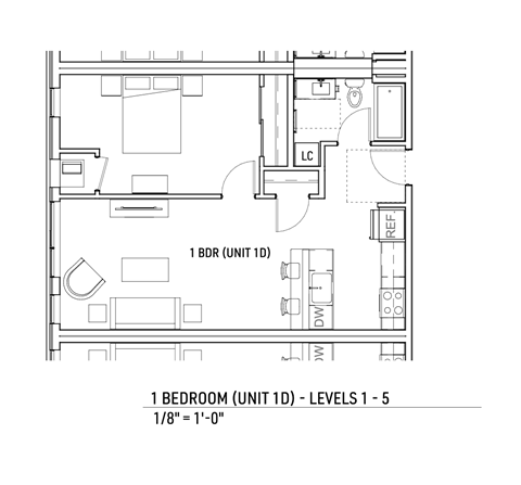 a floor plan of a house with a bedroom and a living room